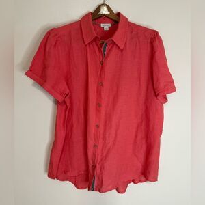 Sundance 100% linen Red/Pink Short-Sleeve Button-Up Shirt in size large